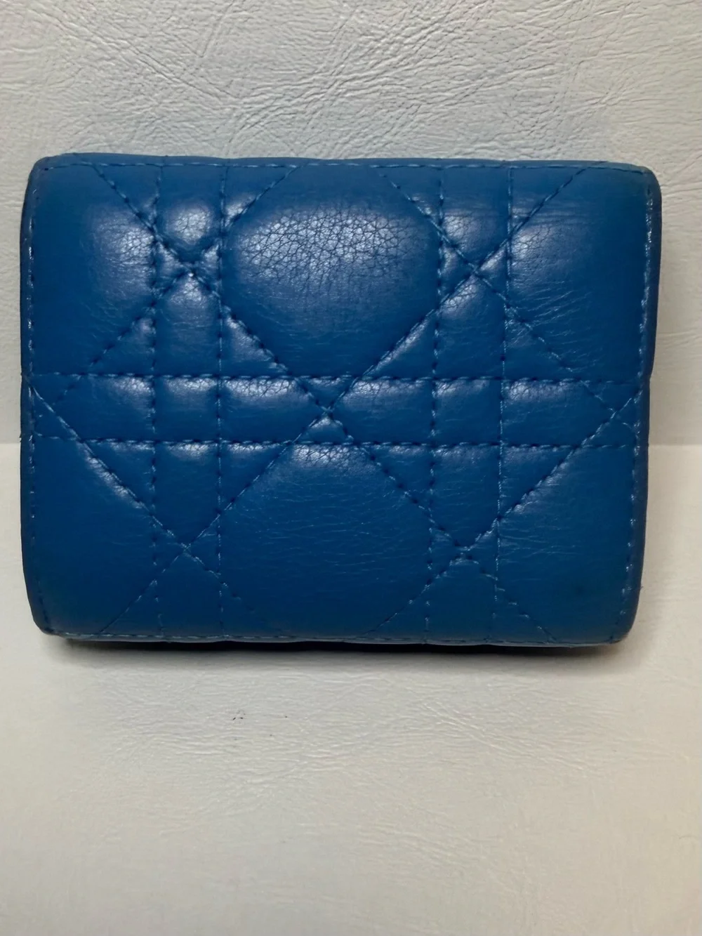 Dior Caro Dahlia Quilted Blue Leather Compact Wallet